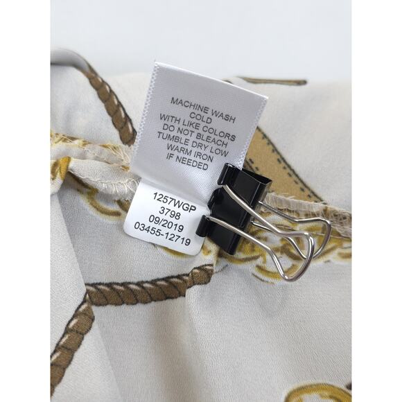 Roz & Ali Chain Strap Print Button Front Tunic Women 2X Beige Gold Long Sleeve - Picture 10 of 12